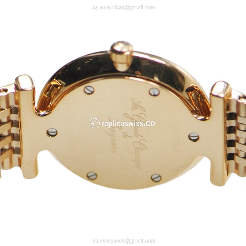 Longines LA GRANDE Replica - Quartz - 18kt Rose Gold - White Dial - Gold Strap - View 3