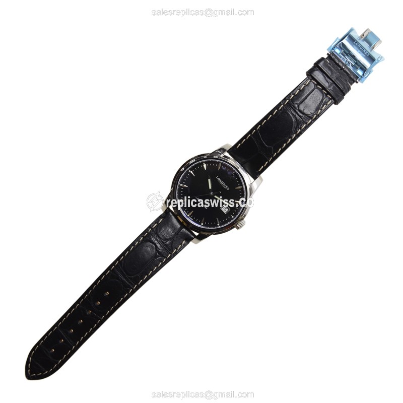 Longines SAINT IMIER Replica - Automatic - Steel Case - Black Dial, Alligator Strap - View 2
