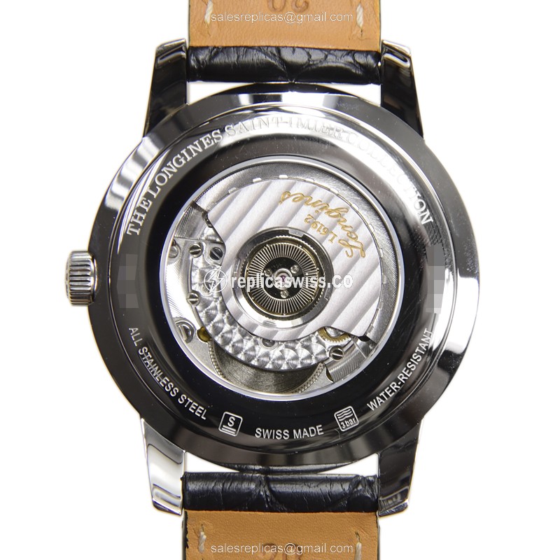 Longines SAINT IMIER Replica - Automatic - Steel Case - Black Dial, Alligator Strap - View 3