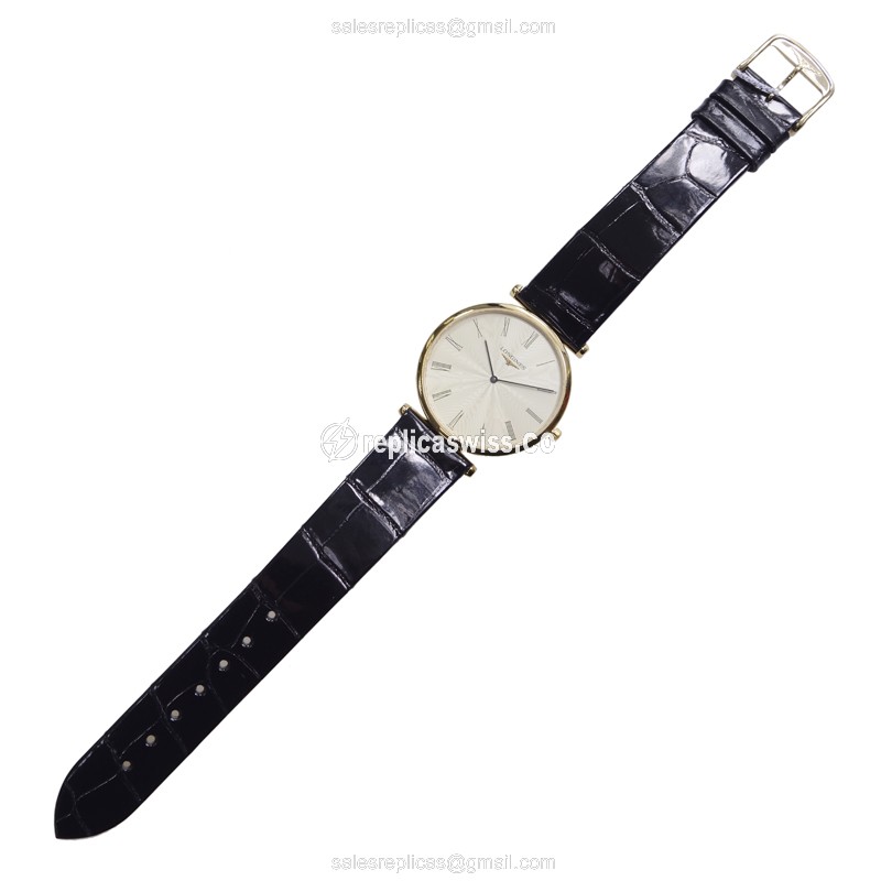 Longines LA GRANDE Replica - Automatic PVD Gold - Gold Dial, Leather Strap - View 2