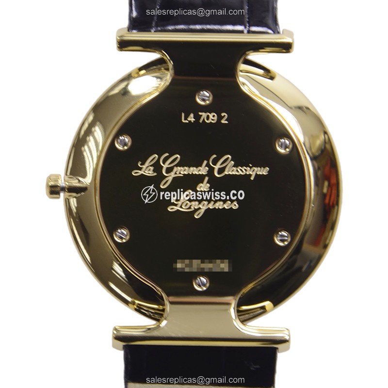 Longines LA GRANDE Replica - Automatic PVD Gold - Gold Dial, Leather Strap - View 3