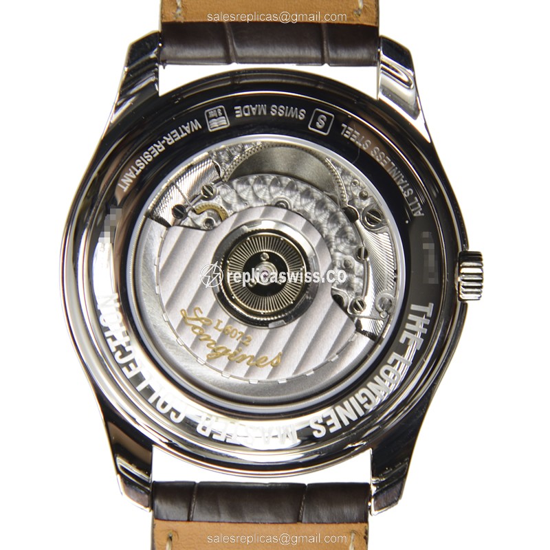 Longines L2.648.4.78.3 Replica - Automatic - Silver Dial - Brown Alligator Strap - View 3