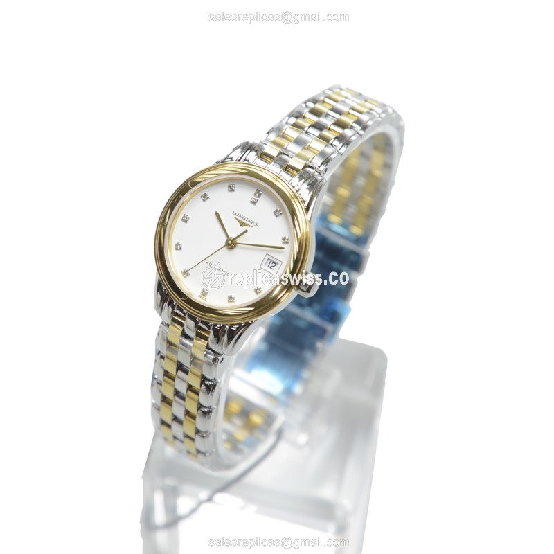 Longines L4.274.3.27.7 Replica - Automatic PVD Gold - White Dial - Silver Gold Strap - View 3
