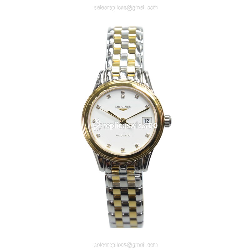 Longines L4.274.3.27.7 Replica - Automatic PVD Gold - White Dial - Silver Gold Strap - View 2