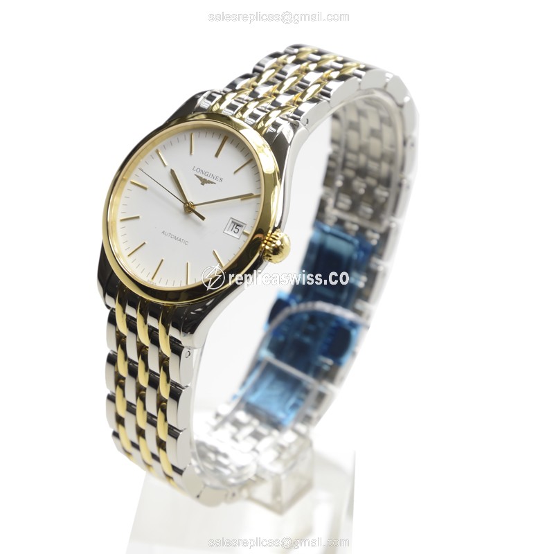 Longines Elegant Series Replica - Automatic - PVD Gold - White Dial - Silver Steel Strap - View 3