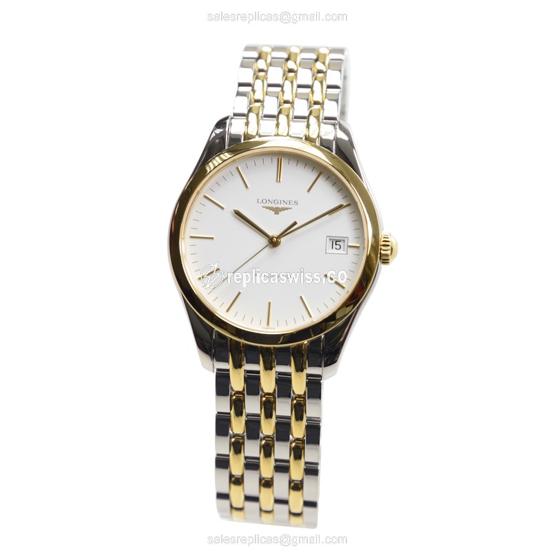 Longines Elegant Series Replica - Automatic - PVD Gold - White Dial - Silver Steel Strap - View 2
