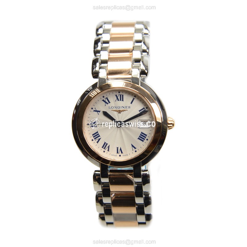 Longines Prima Luna Replica - Quartz - 18kt Rose Gold - Silver Dial - Steel Strap - View 2