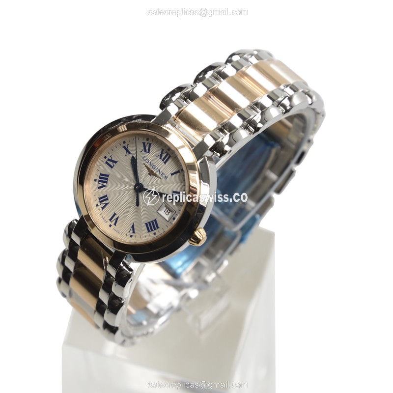 Longines Prima Luna Replica - Quartz - 18kt Rose Gold - Silver Dial - Steel Strap - View 3