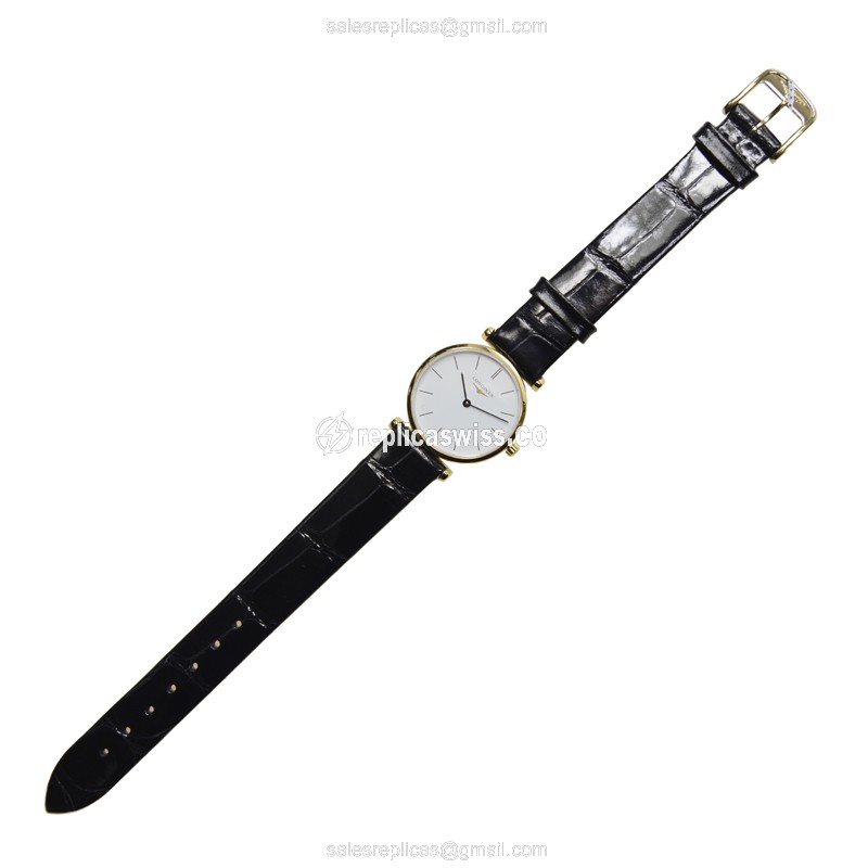 Longines LA GRANDE Quartz PVD Gold Replica - Automatic - White Dial, Black Alligator Strap - View 2