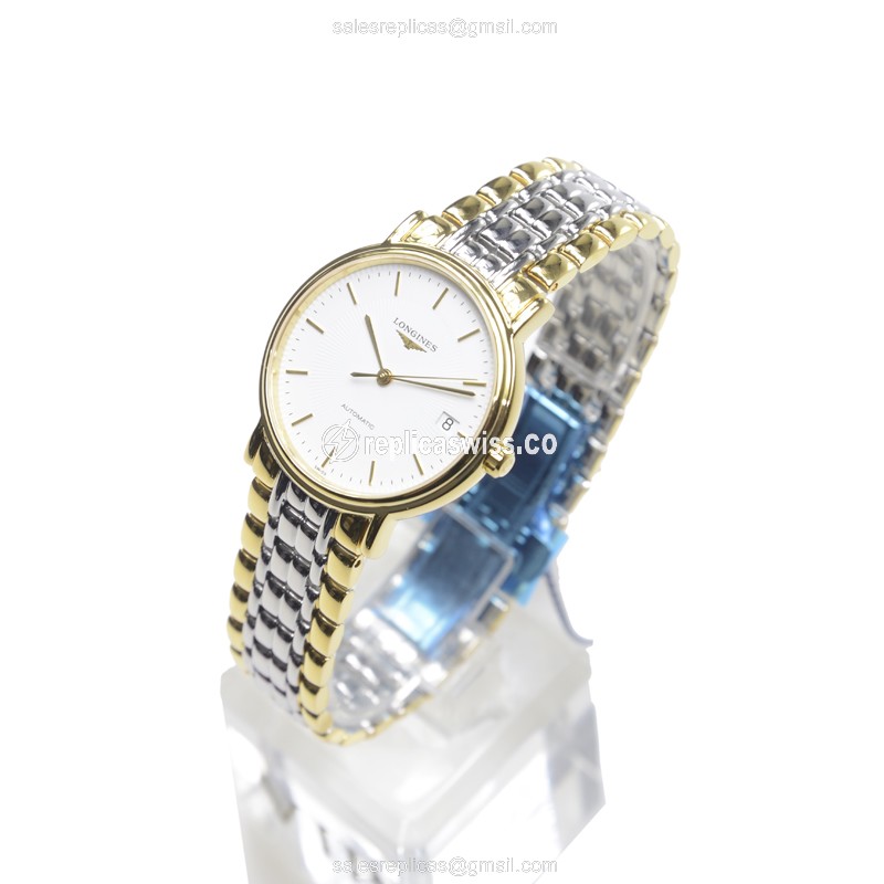 Longines Presence Replica - Automatic - Gold PVD Case - White Dial, Silver Clasp - View 3