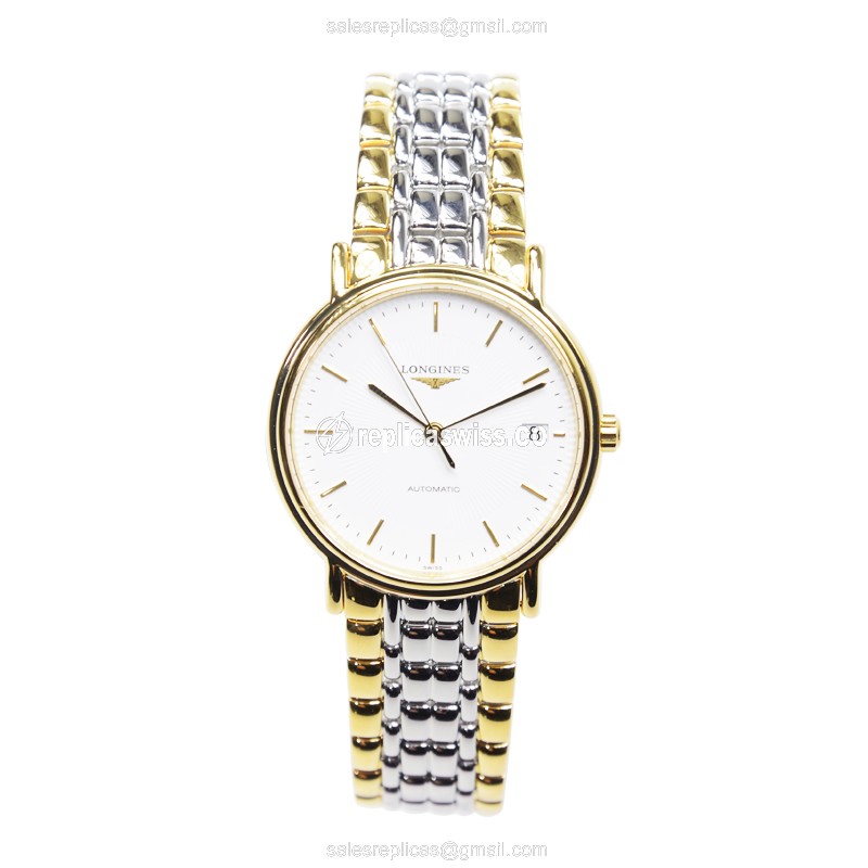 Longines Presence Replica - Automatic - Gold PVD Case - White Dial, Silver Clasp - View 2