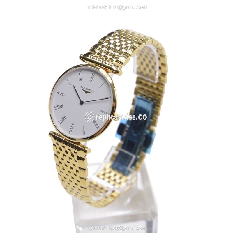 Longines L4.709.2.11.8 Replica - Quartz - Gold PVD Case - White Dial, Gold Strap - View 3