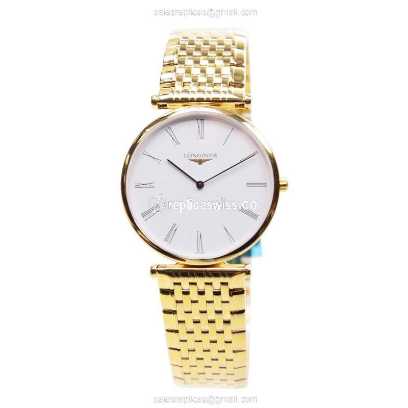 Longines L4.709.2.11.8 Replica - Quartz - Gold PVD Case - White Dial, Gold Strap - View 2