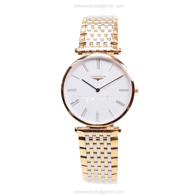 Longines L4.709.1.11.7 Replica - Quartz - PVD Gold Case - White Dial on Gold Strap - View 2