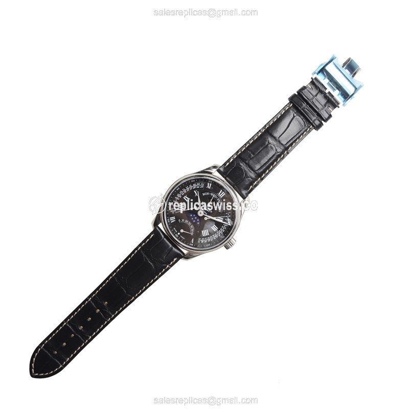 Longines Master Replica - Automatic - Black Dial - Alligator - View 2