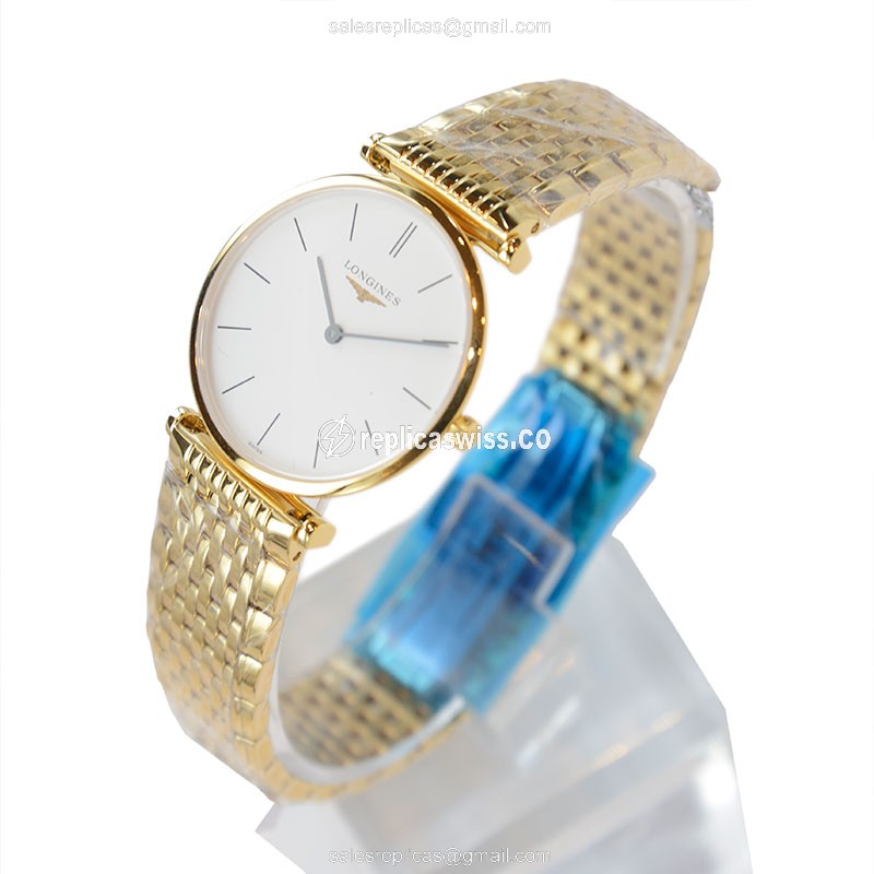 Longines L4.512.2.12.8 Replica - Quartz - Gold PVD on White Dial, Clasp Gold PVD - View 3
