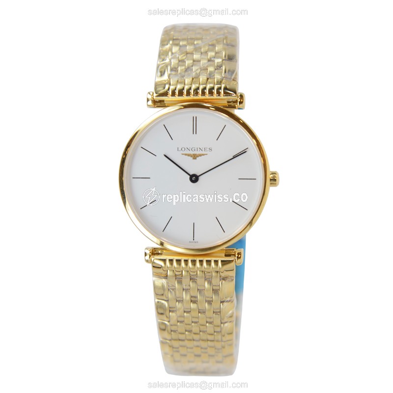 Longines L4.512.2.12.8 Replica - Quartz - Gold PVD on White Dial, Clasp Gold PVD - View 2