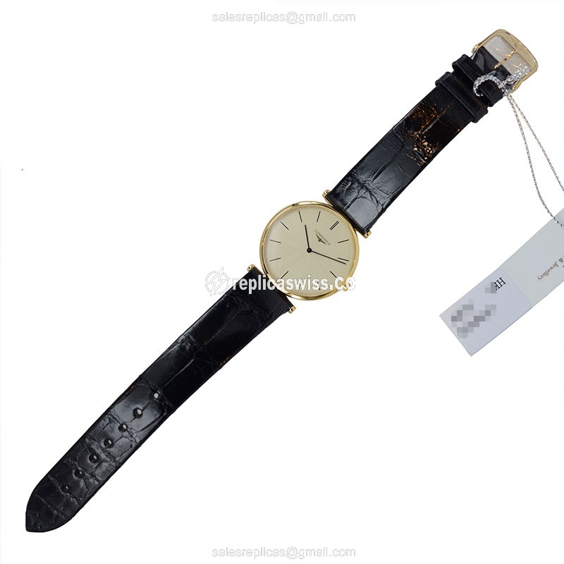 Longines LA GRANDE Quartz - PVD Gold Case, Gold Dial, Leather Strap, Sapphire Crystal - View 2