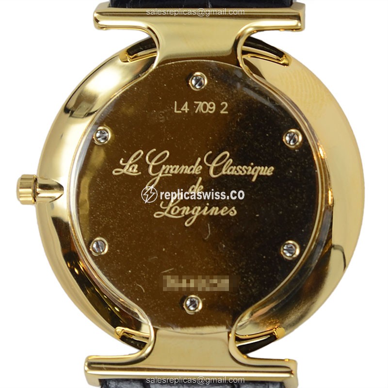 Longines LA GRANDE Quartz - PVD Gold Case, Gold Dial, Leather Strap, Sapphire Crystal - View 3