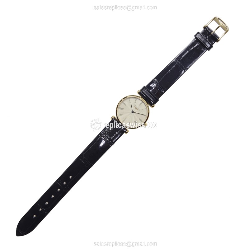 Longines L4.209.2.41.2 Replica - Quartz - PVD Gold Case - Gold Dial - Black Alligator Strap - View 2