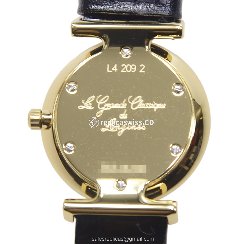 Longines L4.209.2.41.2 Replica - Quartz - PVD Gold Case - Gold Dial - Black Alligator Strap - View 3