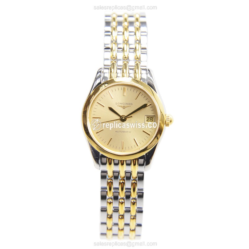 Longines L4.398.3.32.7 Replica - Automatic - Gold PVD Case - Gold Dial on Gold Strap - View 2
