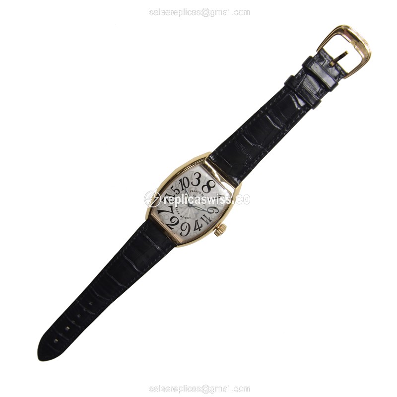 Franck Muller 7851 Replica - Automatic - 18kt Rose Gold - Gold Dial - Buckle Clasp - Black Alligator Strap - View 3