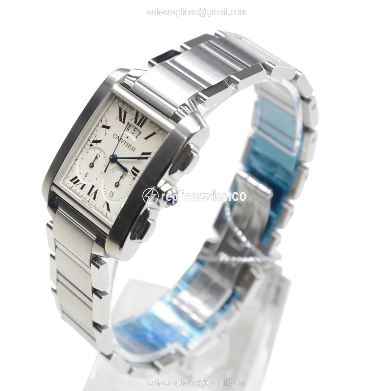 Cartier TANK Quartz - White Dial - Steel Case - Silver Strap - Sapphire Crystal - View 3