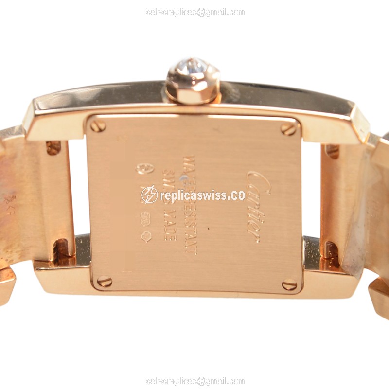 Cartier TANK Replica - Quartz - Rose Gold - White Dial - Gold Strap - View 4