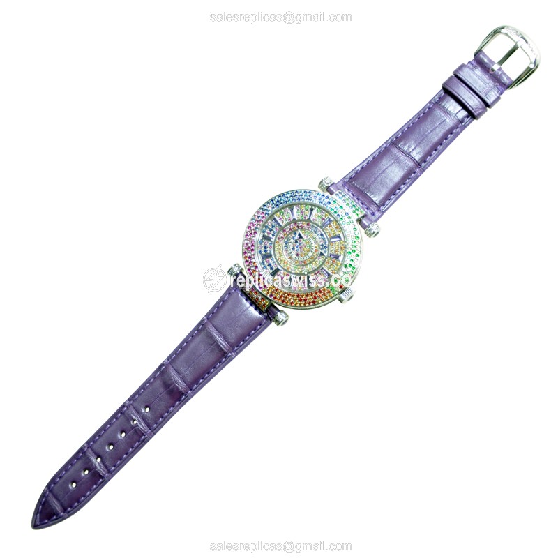 Franck Muller DM 42 QTR SAI D 3R CD Replica - Automatic - 18kt White Gold - Diamond Case - Purple Alligator Strap - View 3