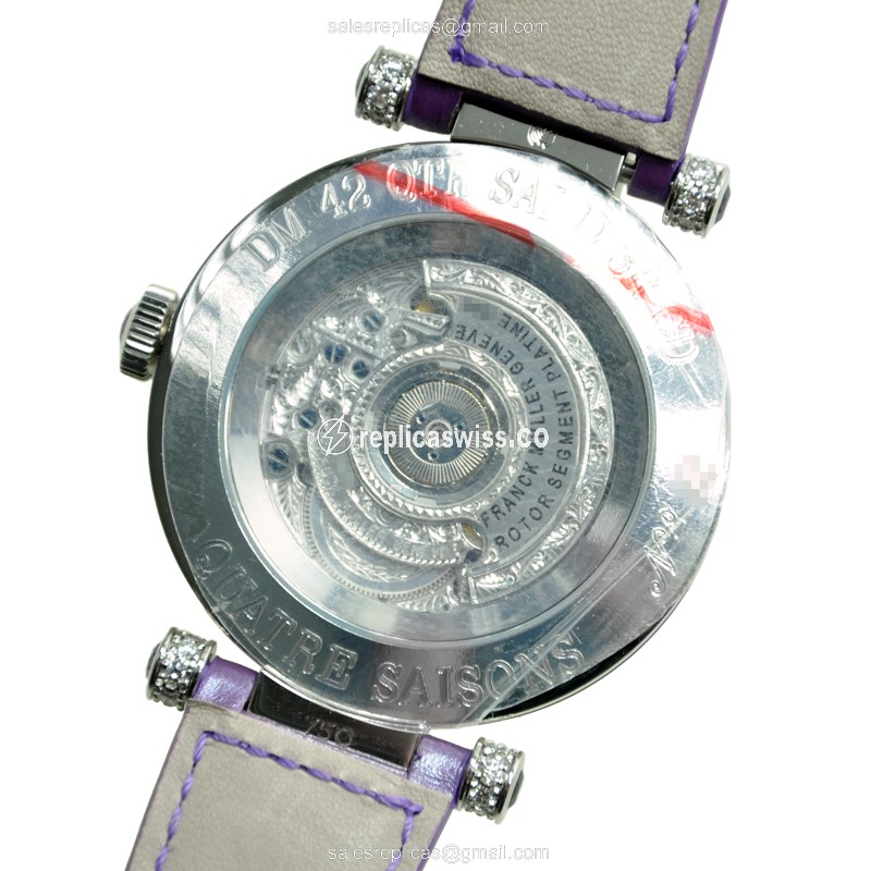 Franck Muller DM 42 QTR SAI D 3R CD Replica - Automatic - 18kt White Gold - Diamond Case - Purple Alligator Strap - View 4