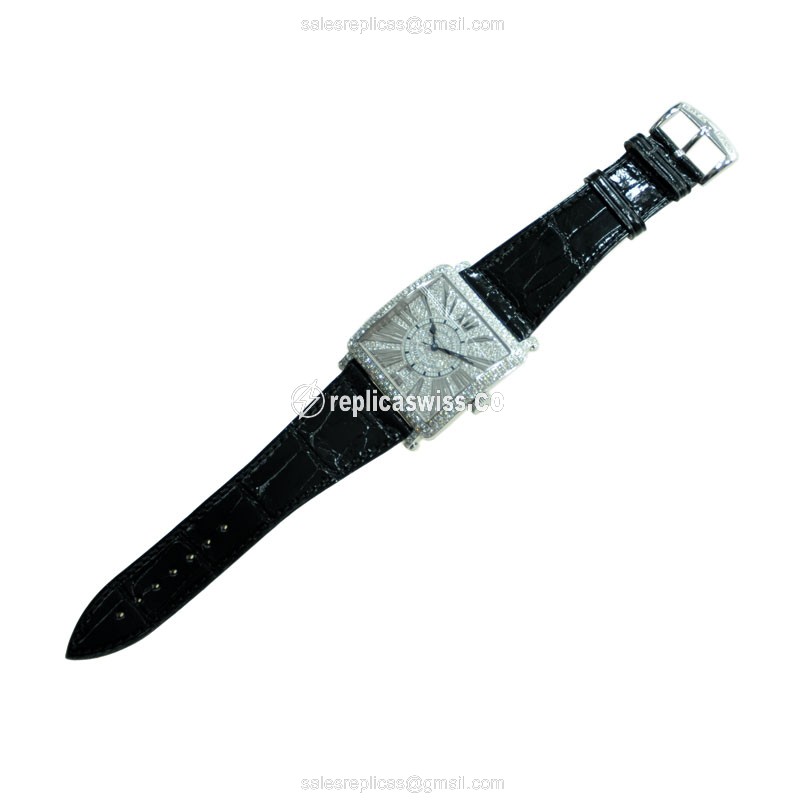 Franck Muller 6000 H SC DT R D CD Master Square - Auto - 18kt White Gold - Diamond - Silver Dial - Black Alligator Buckle - View 2
