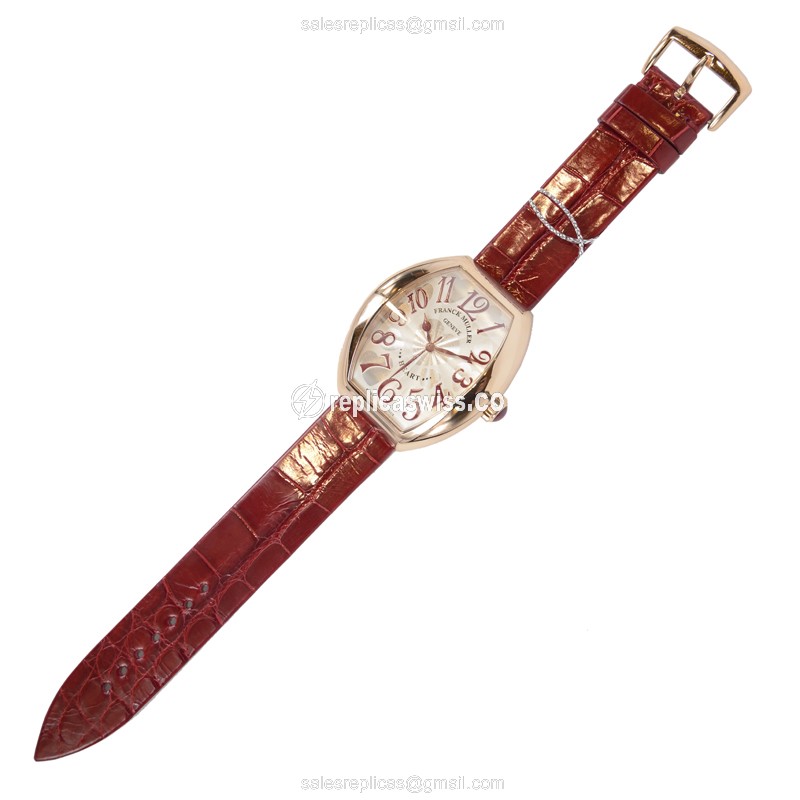 Franck Muller 5000HSC5N Replica - Automatic - Rose Gold - Silver Dial, Red Alligator Strap - View 2