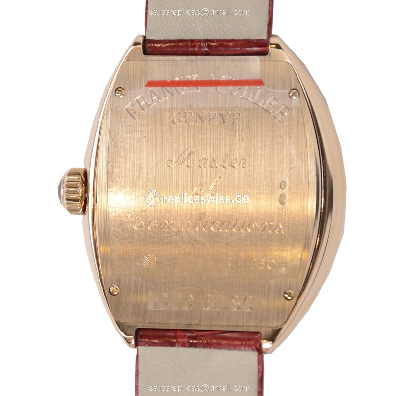 Franck Muller 5000HSC5N Replica - Automatic - Rose Gold - Silver Dial, Red Alligator Strap - View 3
