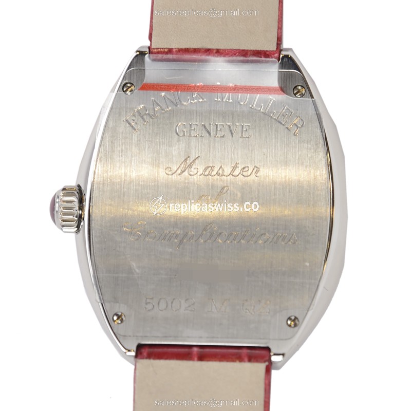 Franck Muller 5002 M QZ Replica - Quartz - Silver Dial - Red Alligator Strap - View 3