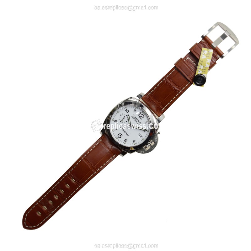 Panerai PAM00523 Replica - Automatic - Steel Case - White Dial - Brown Alligator Strap - View 2