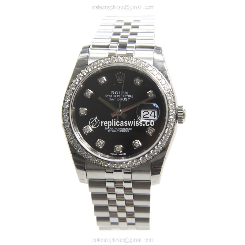 Rolex Datejust Replica - Automatic | Black Dial | Silver Clasp | Steel Strap - View 2