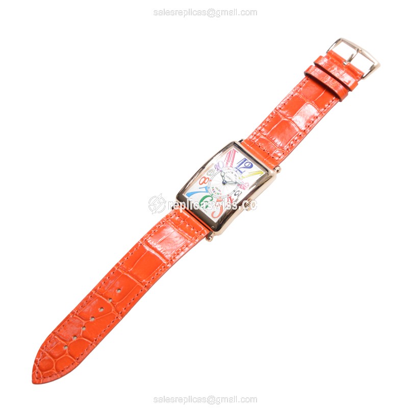 Franck Muller 1000 SC COL DRM 5N LONG ISLAND - Automatic - 18kt Rose Gold Case - Silver Dial - Orange Leather Strap - View 2
