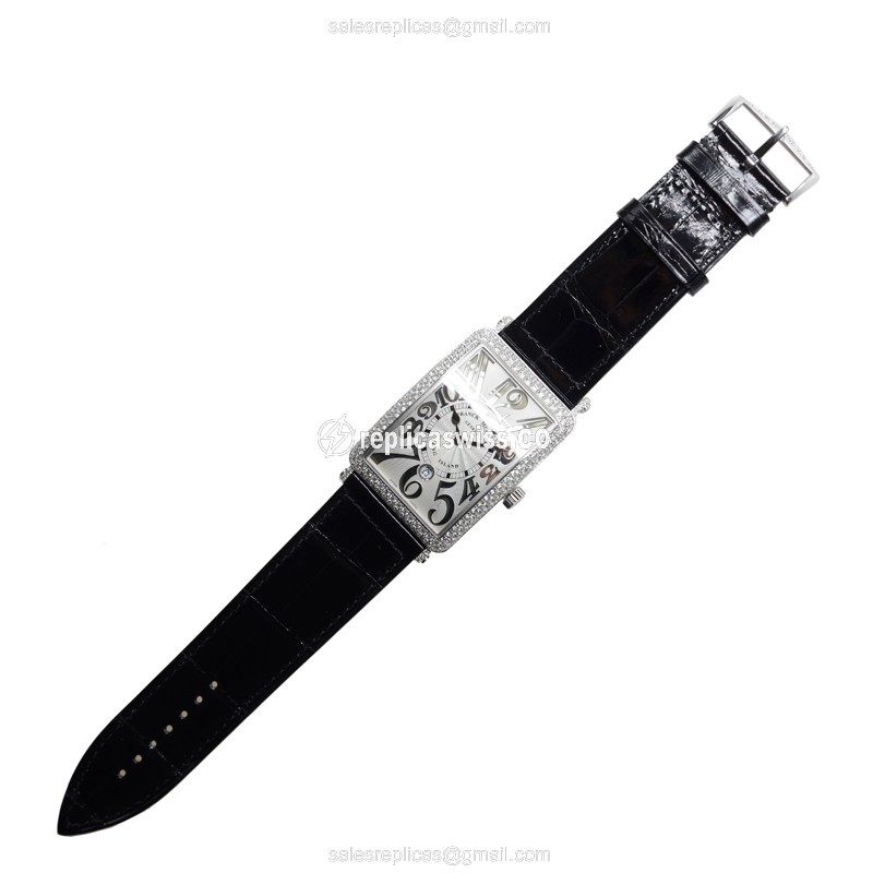 Franck Muller 1150 SC DT REL D OG LONG ISLAND - Auto - 18kt White Gold - Diamond Bezel - Black Leather Strap - View 2