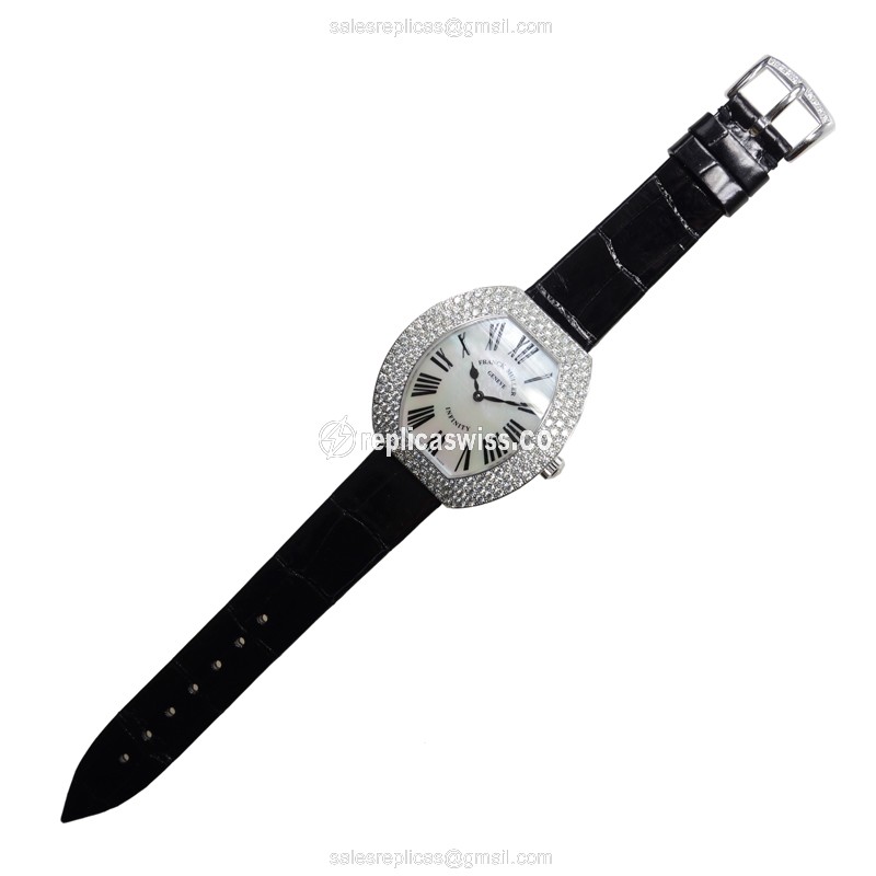 Franck Muller Replica - 3540 QZ R D3 INFINITY - Quartz - 18kt White Gold - Diamond Dial - Black Leather Strap - Buckle Clasp - View 2