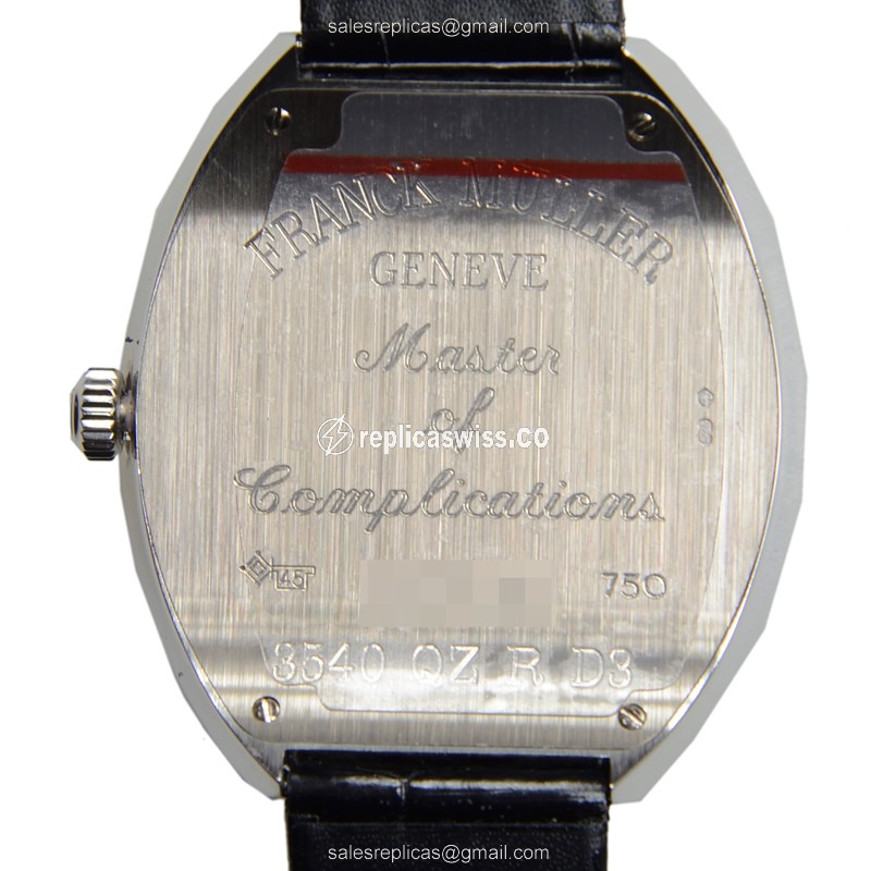 Franck Muller Replica - 3540 QZ R D3 INFINITY - Quartz - 18kt White Gold - Diamond Dial - Black Leather Strap - Buckle Clasp - View 3