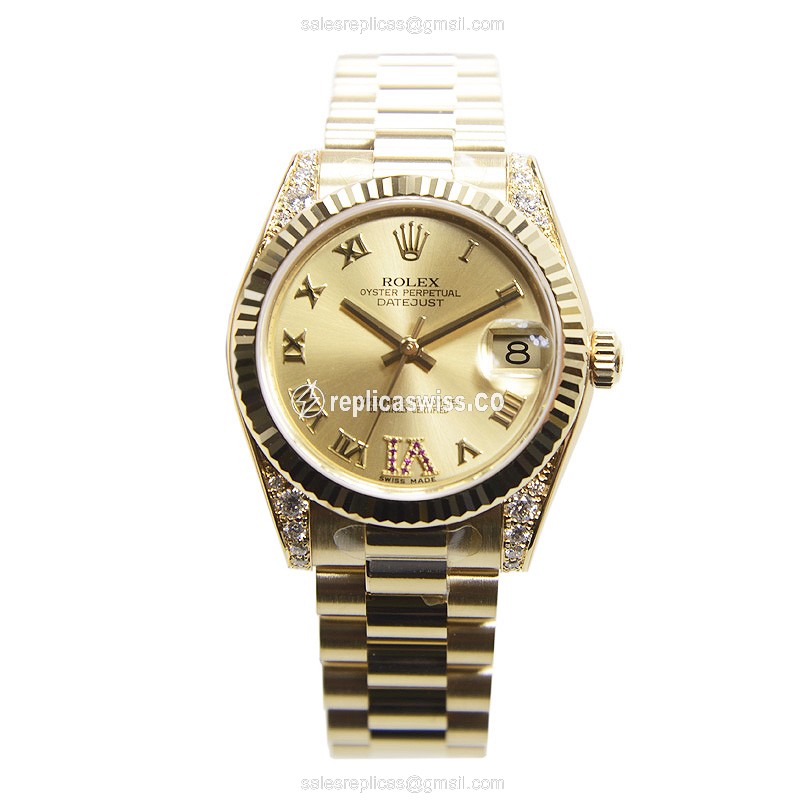 Rolex DATEJUST Replica - Automatic - 18kt Gold Case, Gold Dial & Clasp - View 2