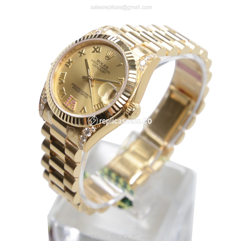 Rolex DATEJUST Replica - Automatic - 18kt Gold Case, Gold Dial & Clasp - View 3
