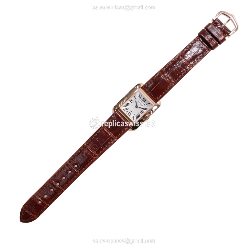 Cartier W5310027 TANK Replica - Quartz - 18kt Rose Gold - Silver Dial - Brown Alligator Strap - View 2