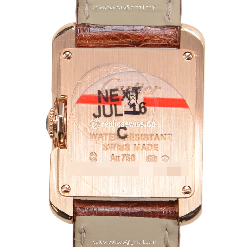 Cartier W5310027 TANK Replica - Quartz - 18kt Rose Gold - Silver Dial - Brown Alligator Strap - View 3