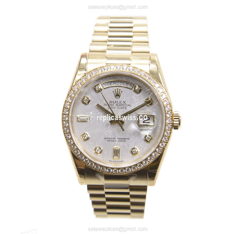 Rolex 118348METEA Replica - Automatic - 18kt Yellow Gold - White Dial - Gold Clasp - View 2