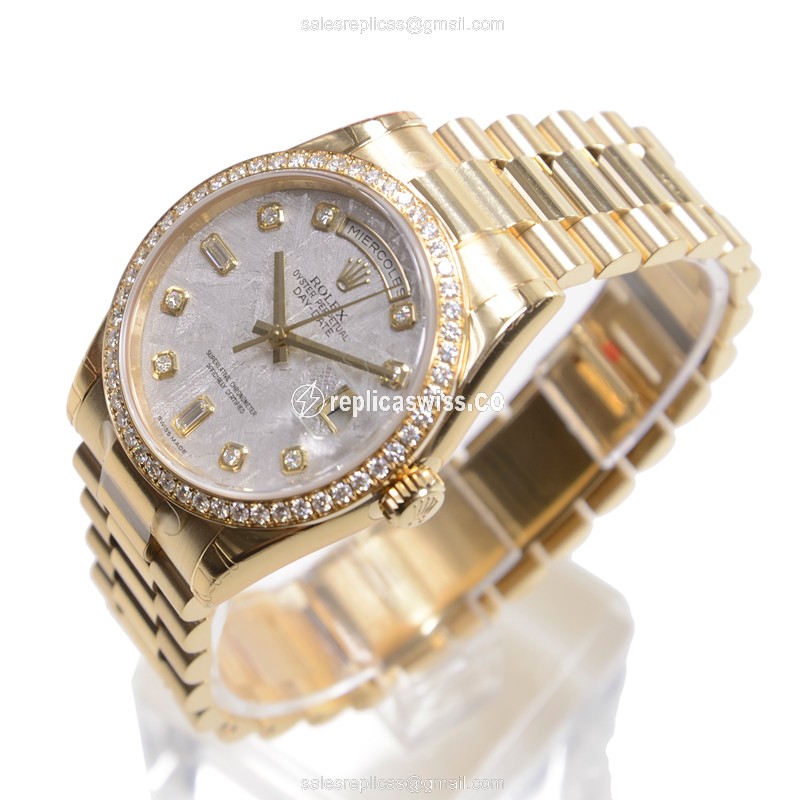Rolex 118348METEA Replica - Automatic - 18kt Yellow Gold - White Dial - Gold Clasp - View 3