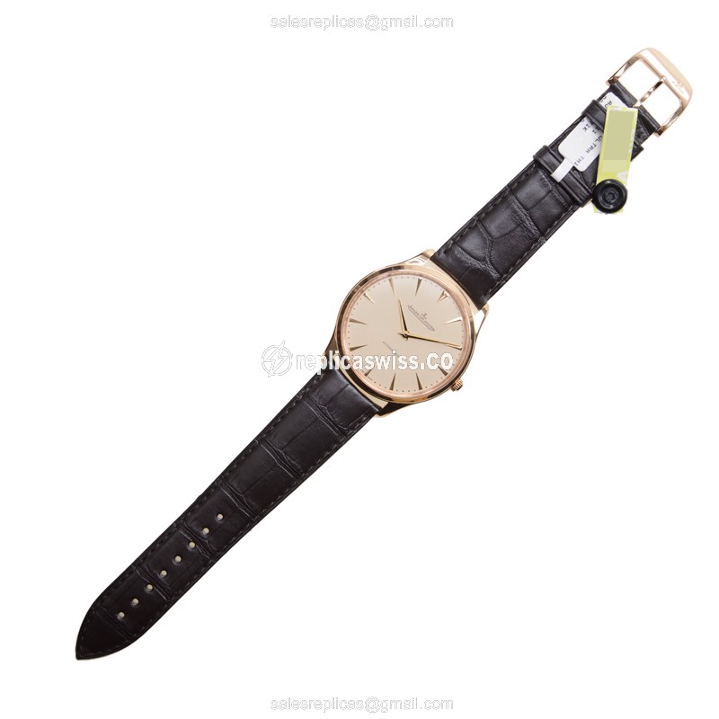 Jaeger-Lecoultre Q1332511 Replica - Ultra Thin - Automatic - Rose Gold Case - Beige Dial - Brown Alligator Strap - View 2