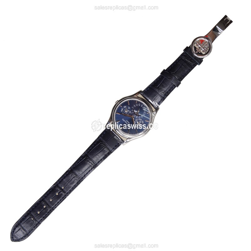 Patek Philippe 5140P-001 Replica - Automatic - Platinum - Blue Dial - Alligator Blue Strap - View 2