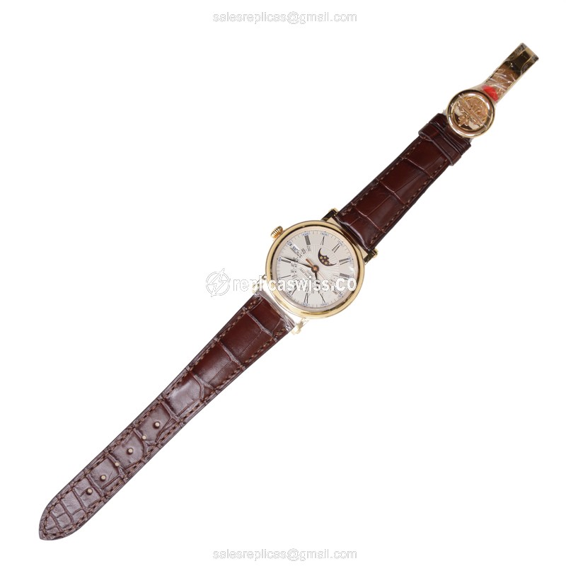 Patek Philippe 5159J-001 GRAND Complication Replica - Auto - 18kt Gold - White Dial - Brown Alligator Strap - View 2
